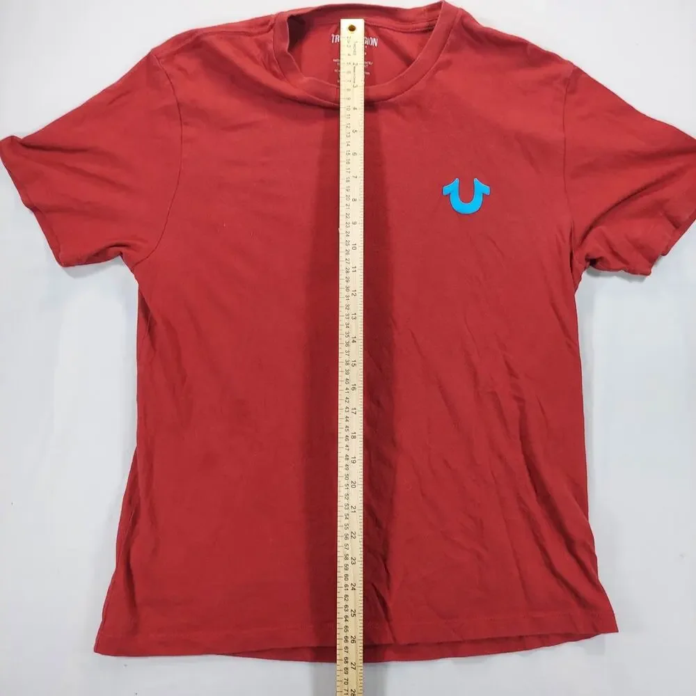 True Religion Buddha Guitar Logo Red Short Sleeved T-Shirt Men's Large 106224